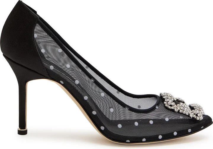 Manolo Blahnik Hangisi 90 Polka-dot Mesh Pumps