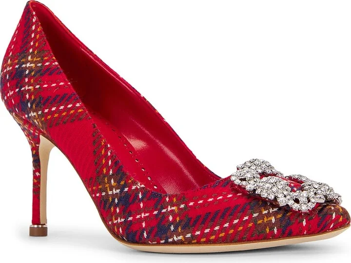 Manolo Blahnik Hangisi 90 Wool Pump in Red - Image 2