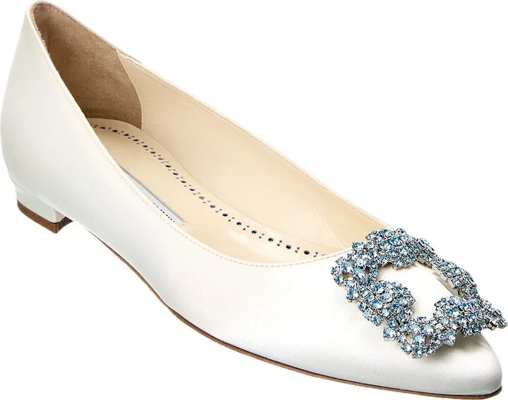 Manolo Blahnik Hangisi Bridal Satin Flat