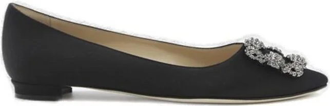Manolo Blahnik Hangisi Embellished Satin Flats