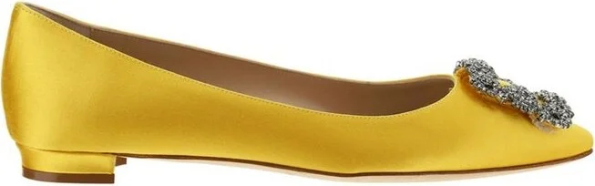 Manolo Blahnik Hangisi Embellished Satin Flats