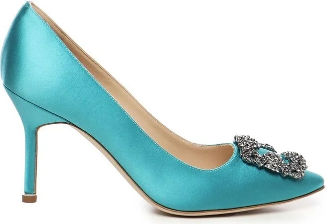 Manolo Blahnik Hangisi Embellished Satin Pumps