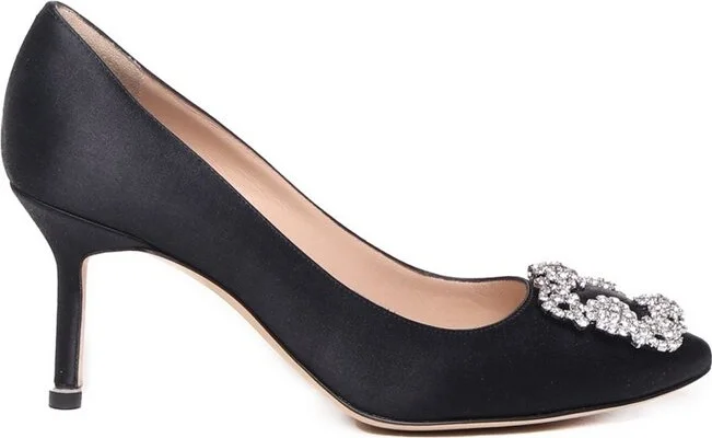 Manolo Blahnik Hangisi Embellished Satin Pumps