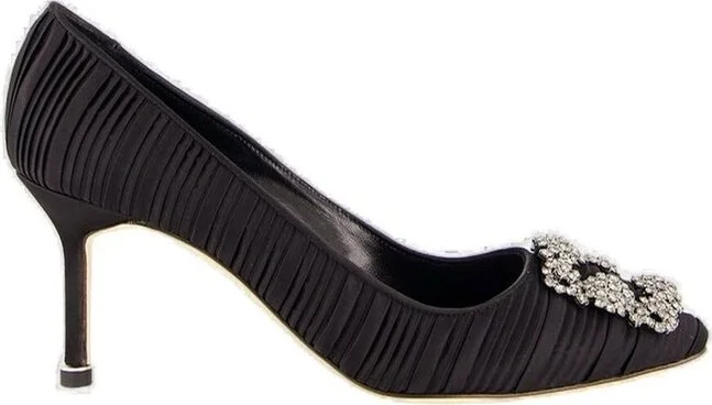 Manolo Blahnik Hangisi Satin Jewel Buckle Pumps