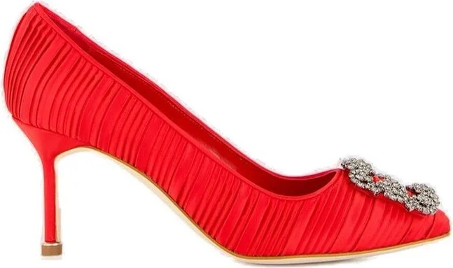 Manolo Blahnik Hangisi Satin Jewel Buckle Pumps