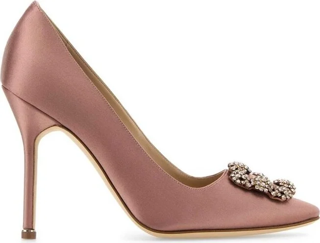 Manolo Blahnik Hangisi Satin Jewel Buckle Pumps