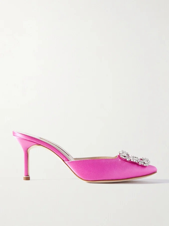 Manolo Blahnik - Hangisimu 70 Crystal-embellished Satin Mules - Pink