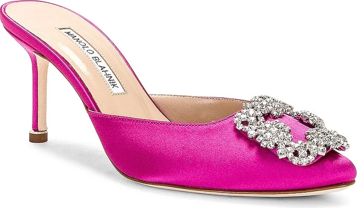Manolo Blahnik Hangisimu 70 Satin Mule in Fuchsia - Image 2