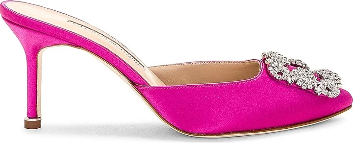 Manolo Blahnik Hangisimu 70 Satin Mule in Fuchsia