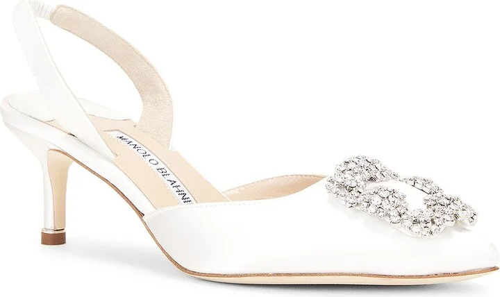 Manolo Blahnik Hangisli 50 Satin Pump in Cream - Image 2