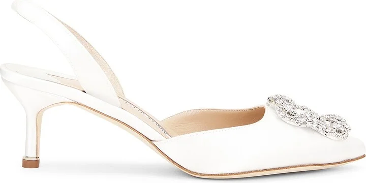 Manolo Blahnik Hangisli 50 Satin Pump in Cream