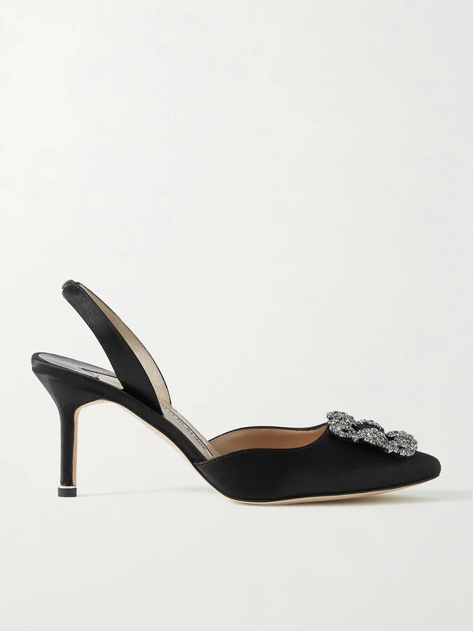 Manolo Blahnik - Hangisli 70 Embellished Satin Slingback Pumps - Black