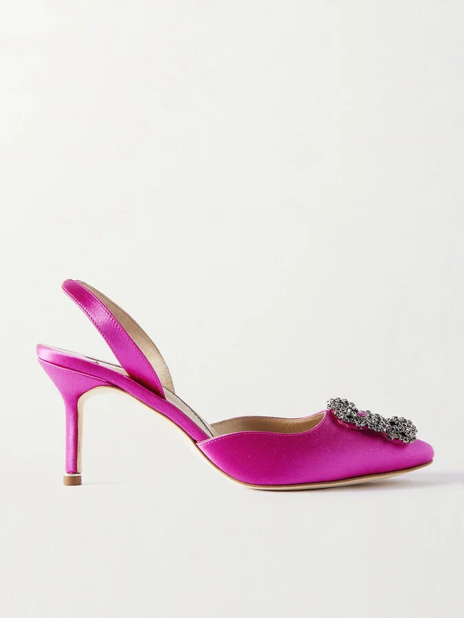 Manolo Blahnik - Hangisli 70 Embellished Satin Slingback Pumps - Pink