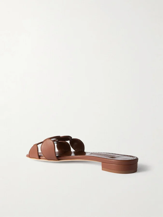 Manolo Blahnik - Haribalmu 10 Cutout Leather Slides - Brown - Image 3