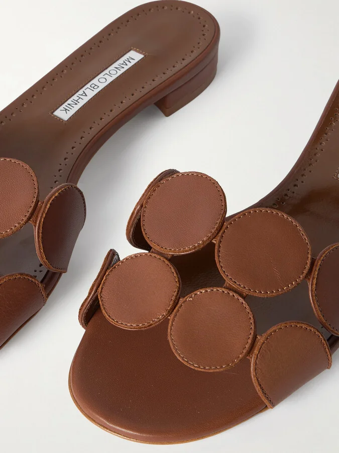 Manolo Blahnik - Haribalmu 10 Cutout Leather Slides - Brown - Image 4