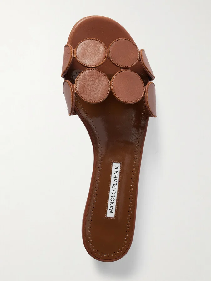 Manolo Blahnik - Haribalmu 10 Cutout Leather Slides - Brown - Image 5
