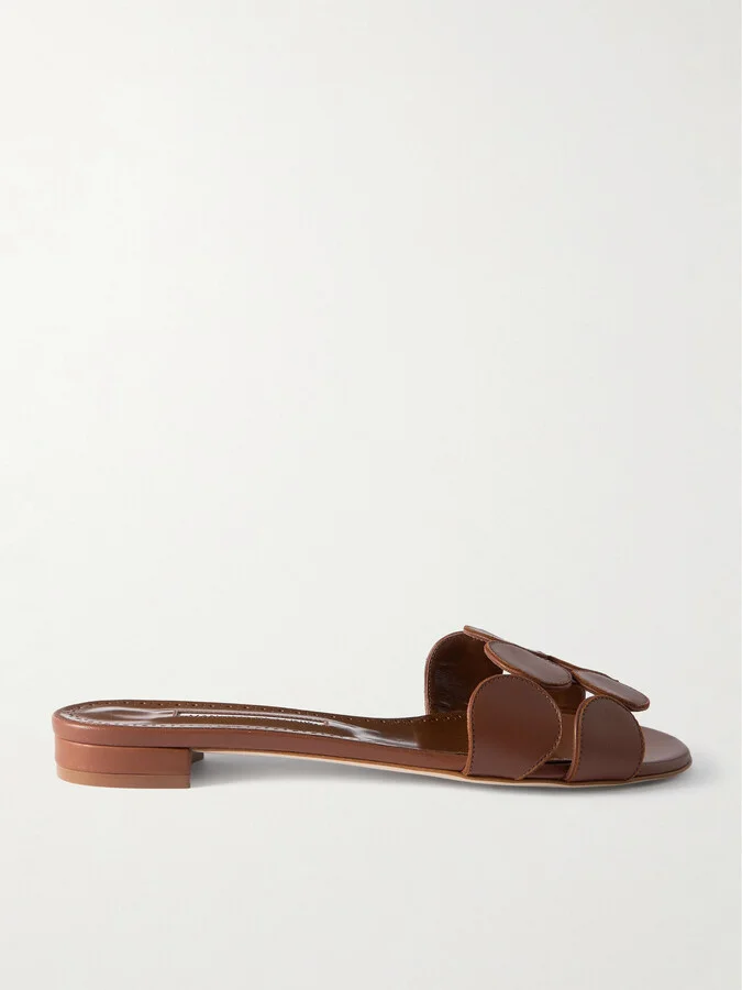 Manolo Blahnik - Haribalmu 10 Cutout Leather Slides - Brown