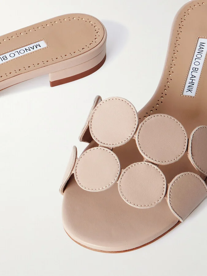 Manolo Blahnik - Haribalmu 10 Cutout Leather Slides - Neutrals - Image 4