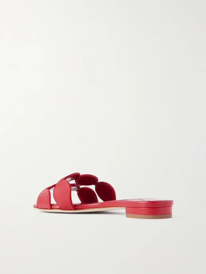 Manolo Blahnik - Haribalmu 10 Cutout Leather Slides - Red - Image 3