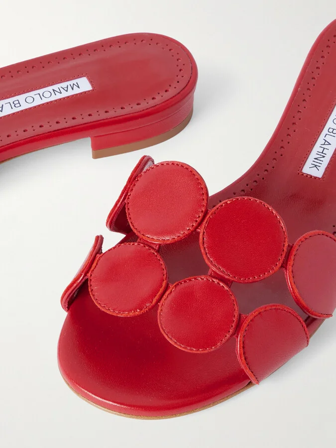 Manolo Blahnik - Haribalmu 10 Cutout Leather Slides - Red - Image 4
