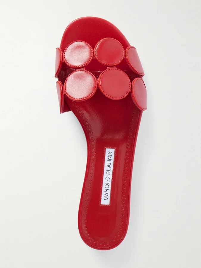 Manolo Blahnik - Haribalmu 10 Cutout Leather Slides - Red - Image 5
