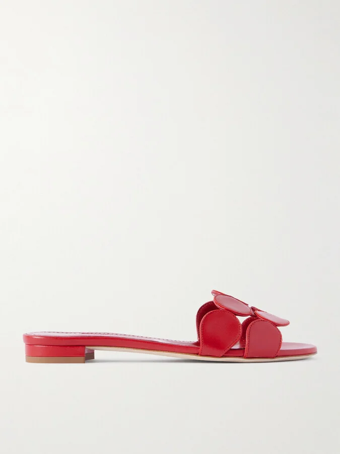 Manolo Blahnik - Haribalmu 10 Cutout Leather Slides - Red