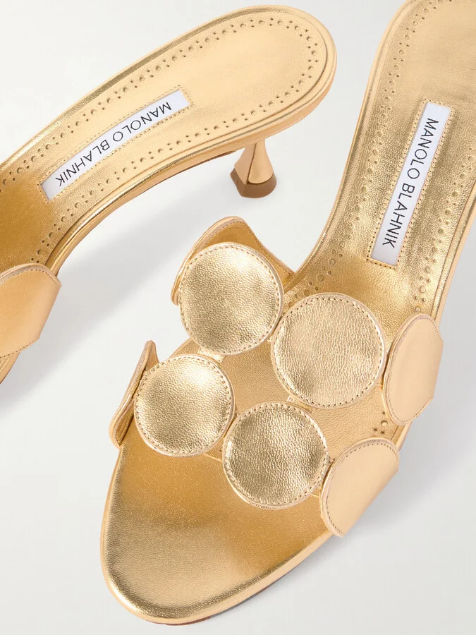 Manolo Blahnik - Haribalmu 50 Metallic Leather Sandals - Gold - Image 4