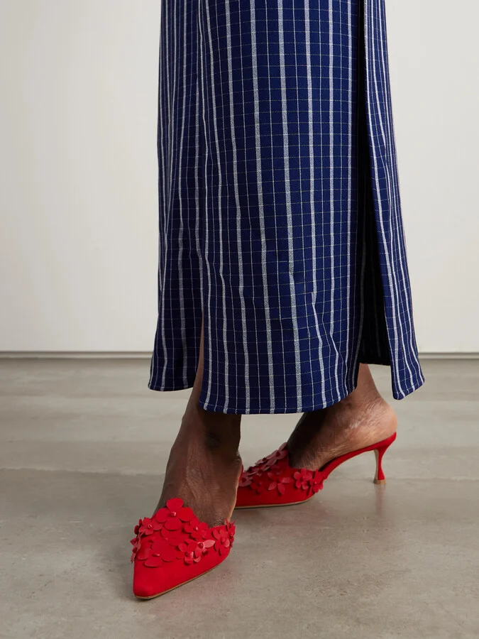 Manolo Blahnik - Harnes 50 Appliquéd Suede Mules - Red - Image 2