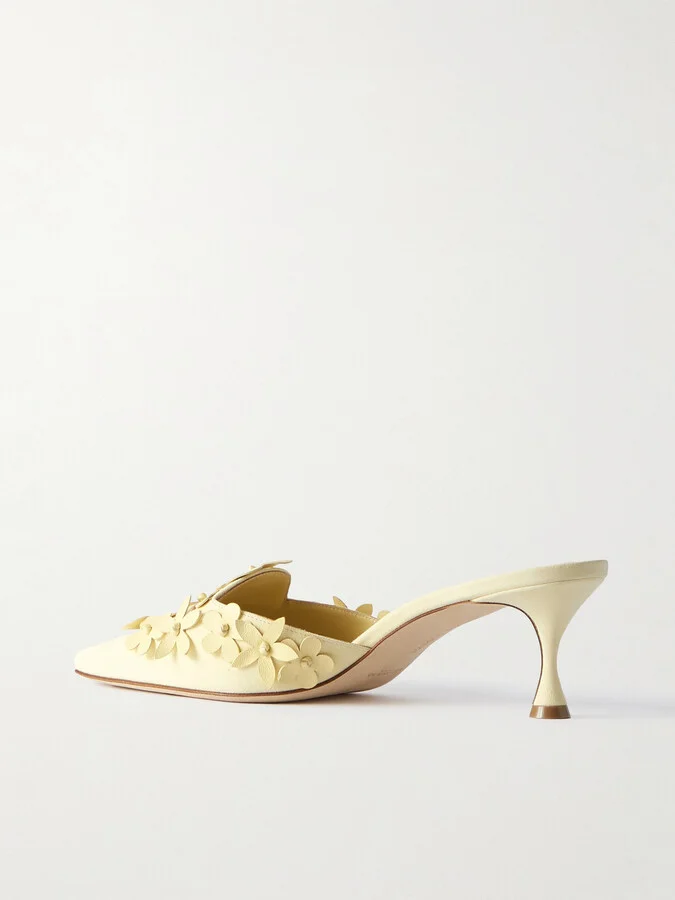 Manolo Blahnik - Harnes 50 Appliquéd Suede Mules - Yellow - Image 3