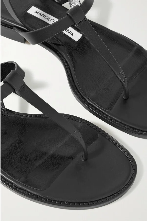Manolo Blahnik - Hata Leather Slingback Sandals - Black - Image 4