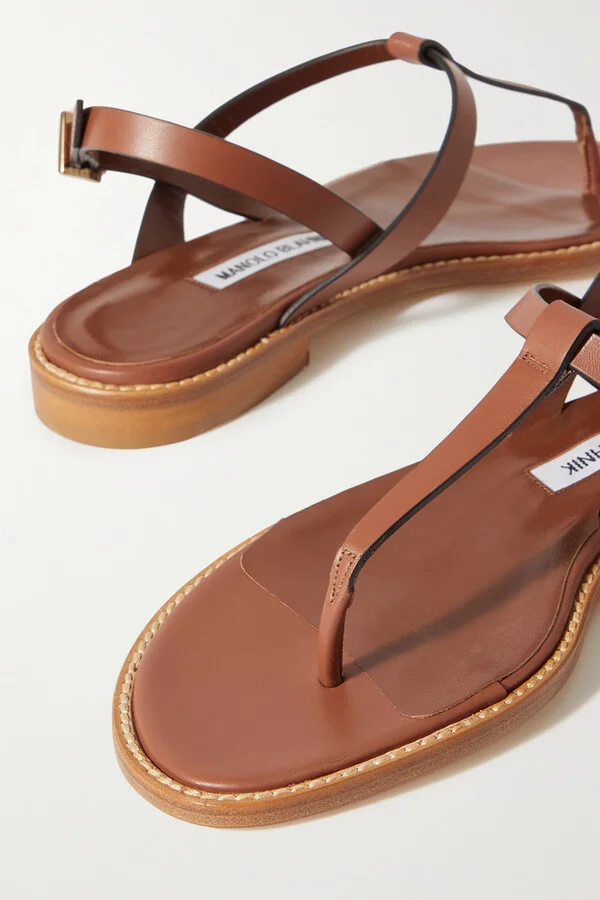 Manolo Blahnik - Hata Leather Slingback Sandals - Brown - Image 4