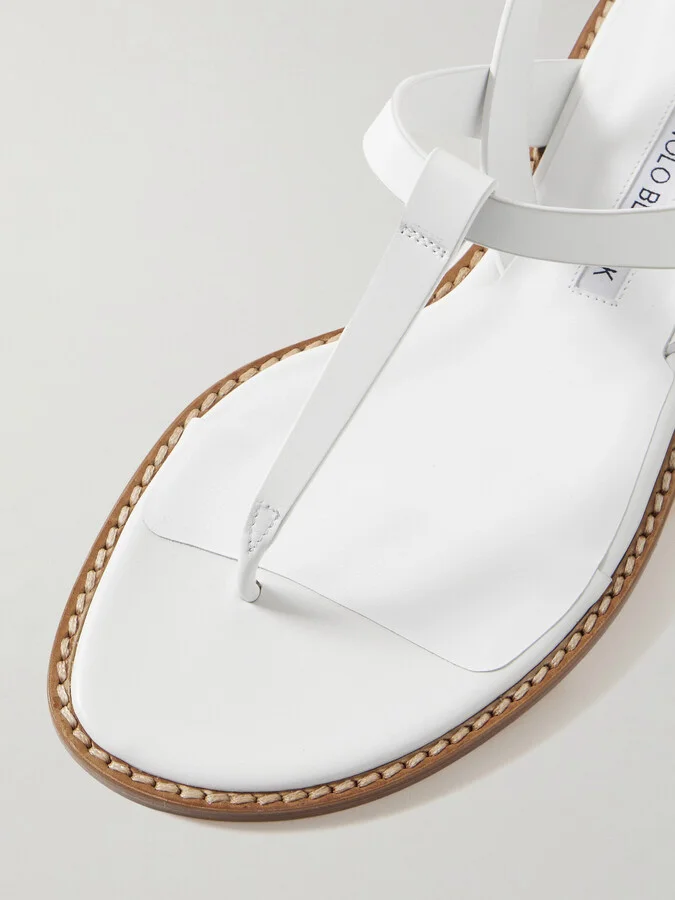 Manolo Blahnik - Hata Leather Slingback Sandals - White - Image 4