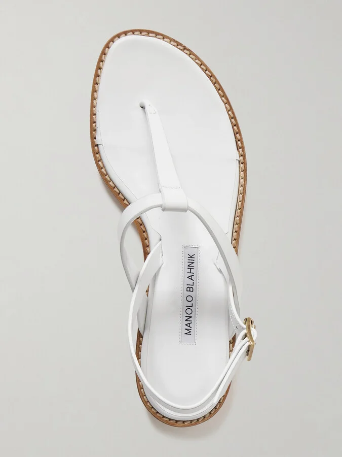 Manolo Blahnik - Hata Leather Slingback Sandals - White - Image 5