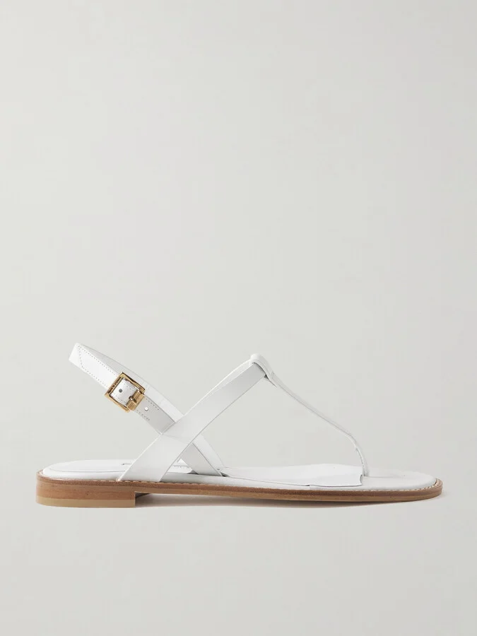 Manolo Blahnik - Hata Leather Slingback Sandals - White