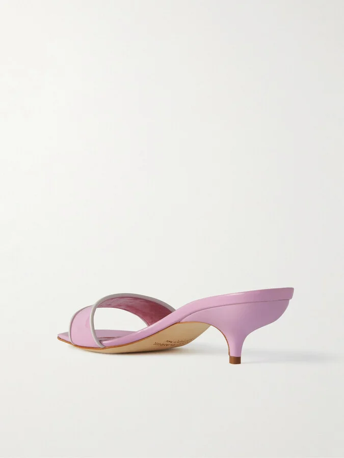 Manolo Blahnik - Helamu 50 Two-tone Patent-leather Mules - Pink - Image 3