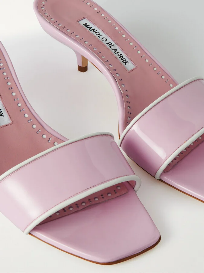 Manolo Blahnik - Helamu 50 Two-tone Patent-leather Mules - Pink - Image 4