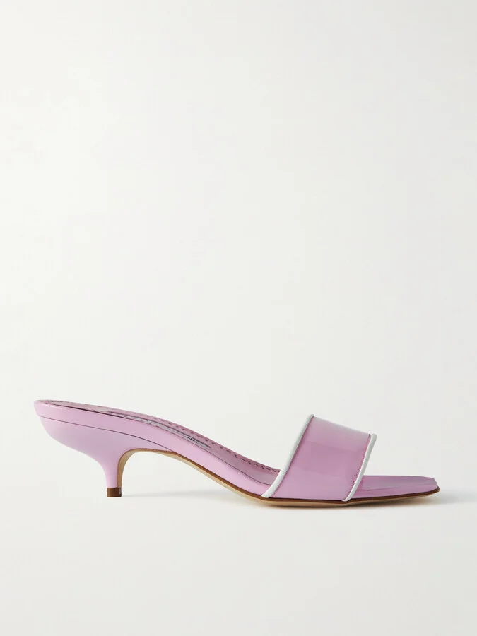 Manolo Blahnik - Helamu 50 Two-tone Patent-leather Mules - Pink
