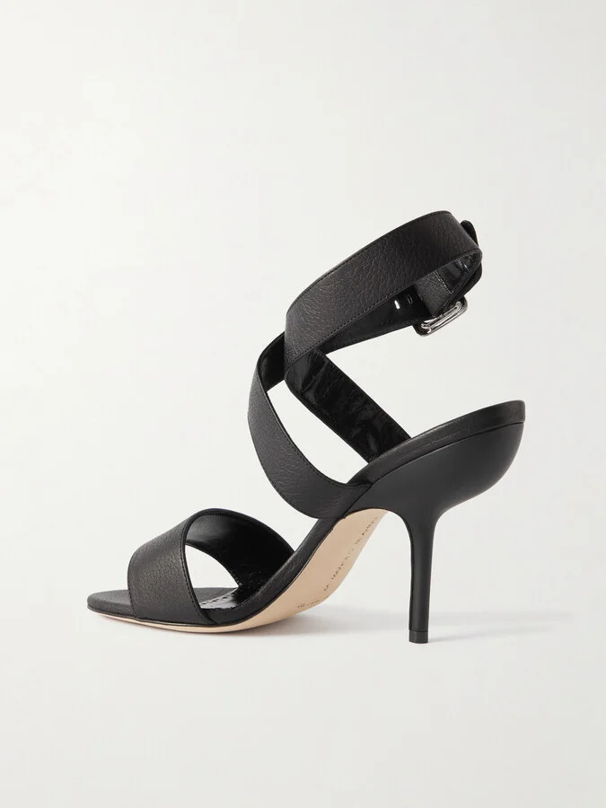 Manolo Blahnik - Helua 105 Textured-leather Sandals - Black - Image 3