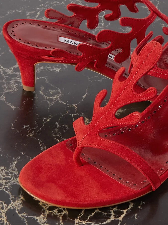 Manolo Blahnik - Hidrag 50 Suede Mules - Red - Image 4