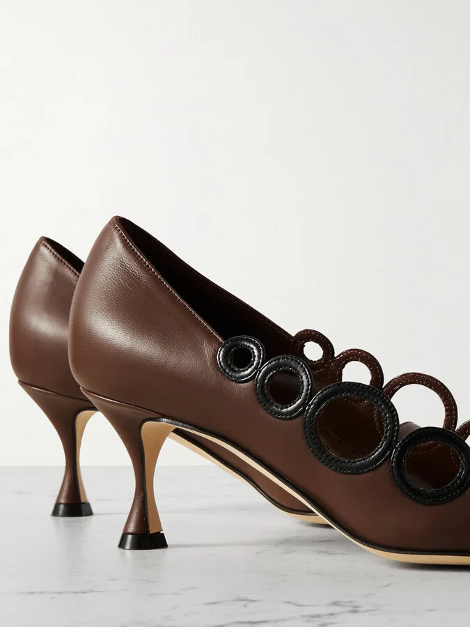 Manolo Blahnik - Hokm 50 Cutout Leather Pumps - Brown - Image 4
