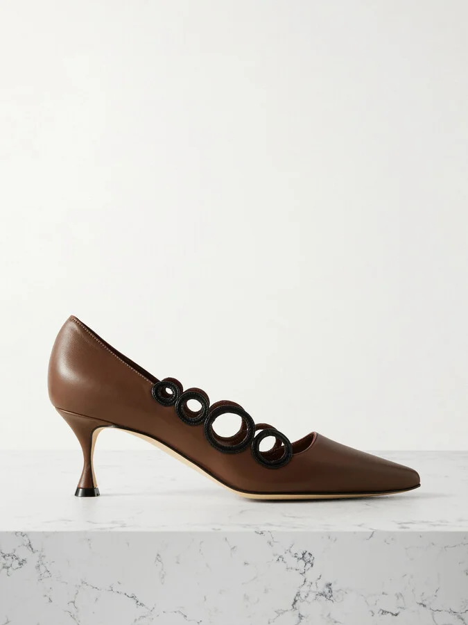 Manolo Blahnik - Hokm 50 Cutout Leather Pumps - Brown