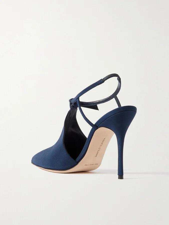 Manolo Blahnik - Horna 105 Embellished Silk Crepe De Chine Slingback Pumps - Blue - Image 3
