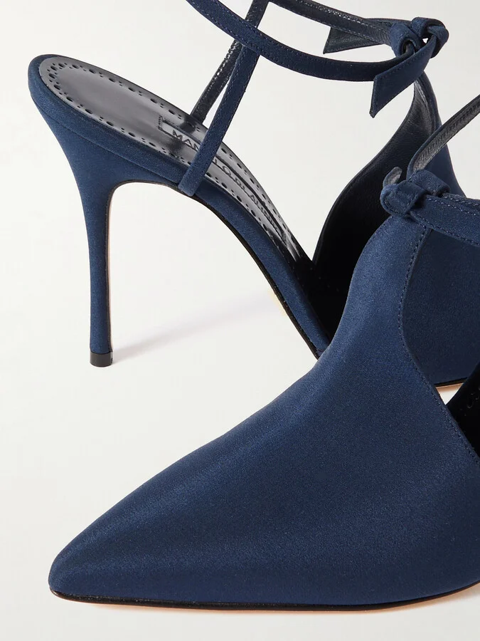 Manolo Blahnik - Horna 105 Embellished Silk Crepe De Chine Slingback Pumps - Blue - Image 4