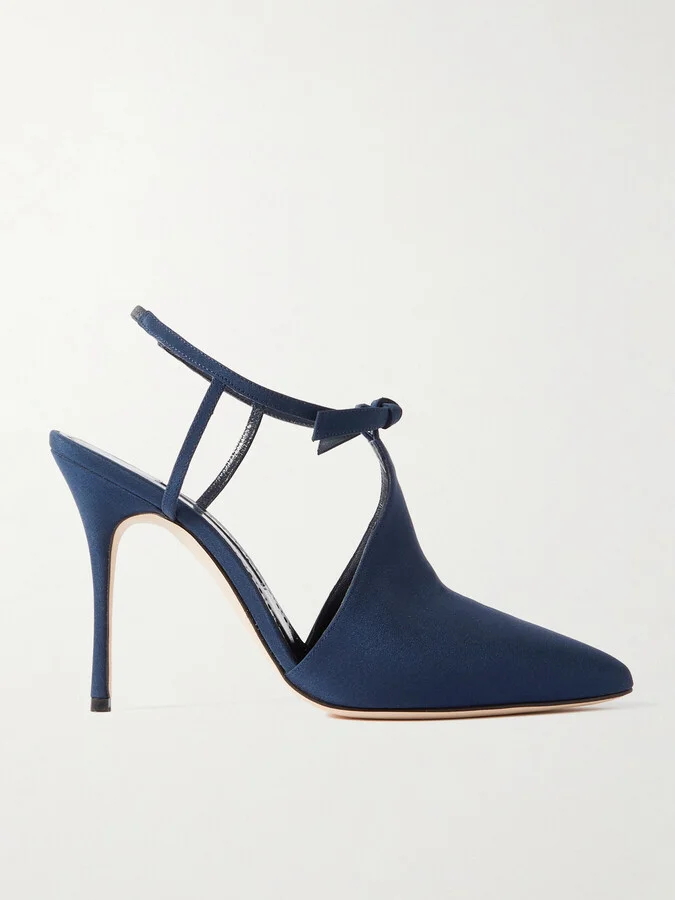 Manolo Blahnik - Horna 105 Embellished Silk Crepe De Chine Slingback Pumps - Blue