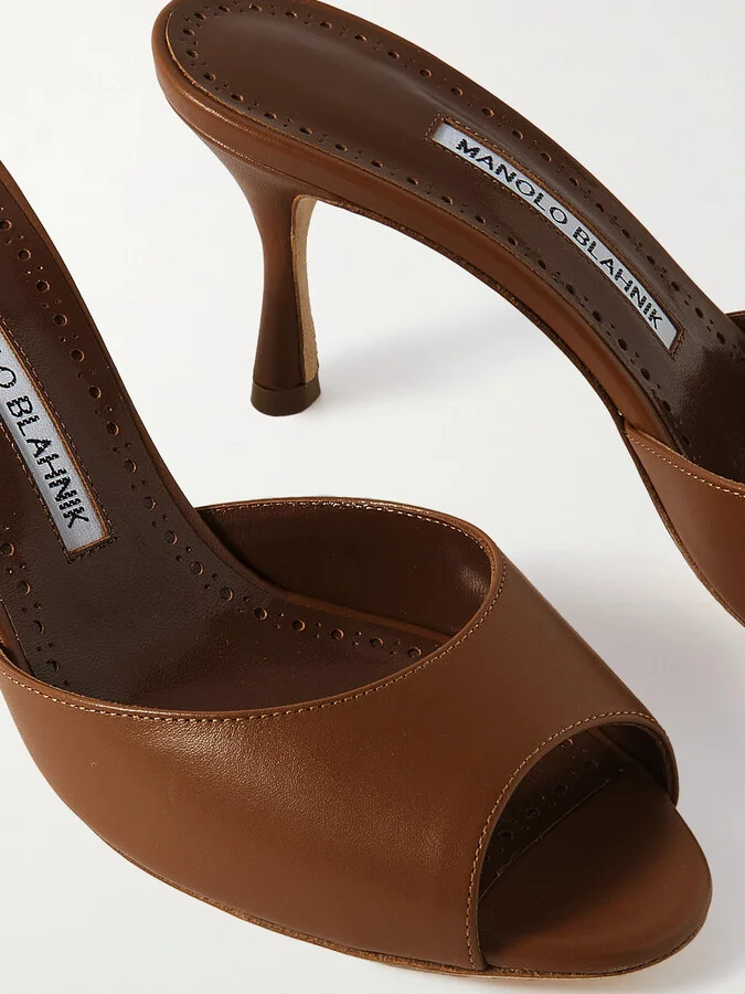 Manolo Blahnik - Jada 70 Leather Mules - Brown - Image 4