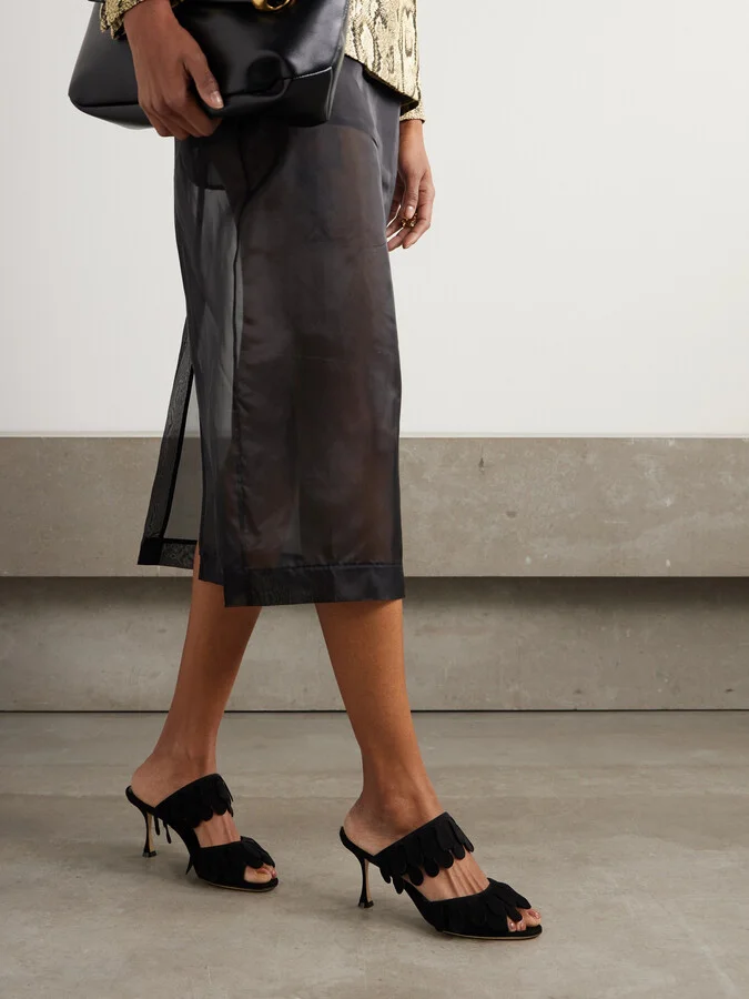 Manolo Blahnik - Kelna 70 Fringed Suede Sandals - Black - Image 2
