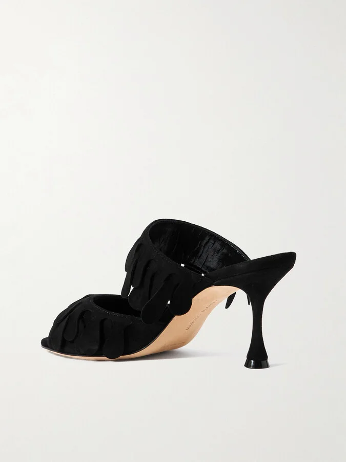 Manolo Blahnik - Kelna 70 Fringed Suede Sandals - Black - Image 3