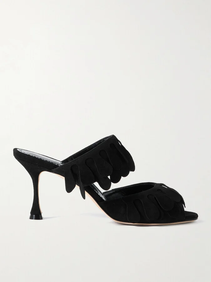 Manolo Blahnik - Kelna 70 Fringed Suede Sandals - Black