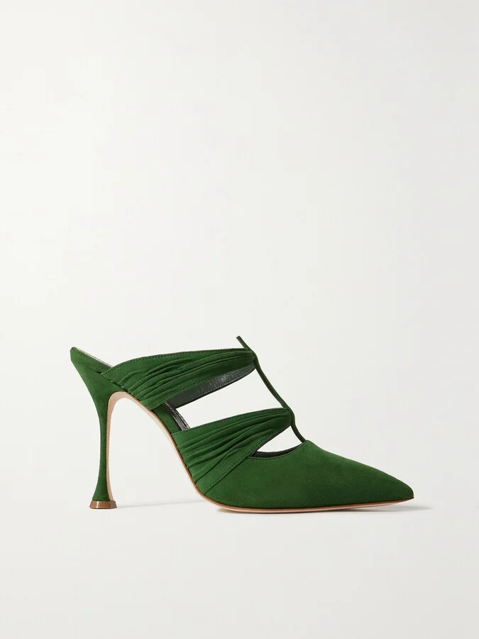 Manolo Blahnik - Kerua 105 Cutout Gathered Suede Mules - Green
