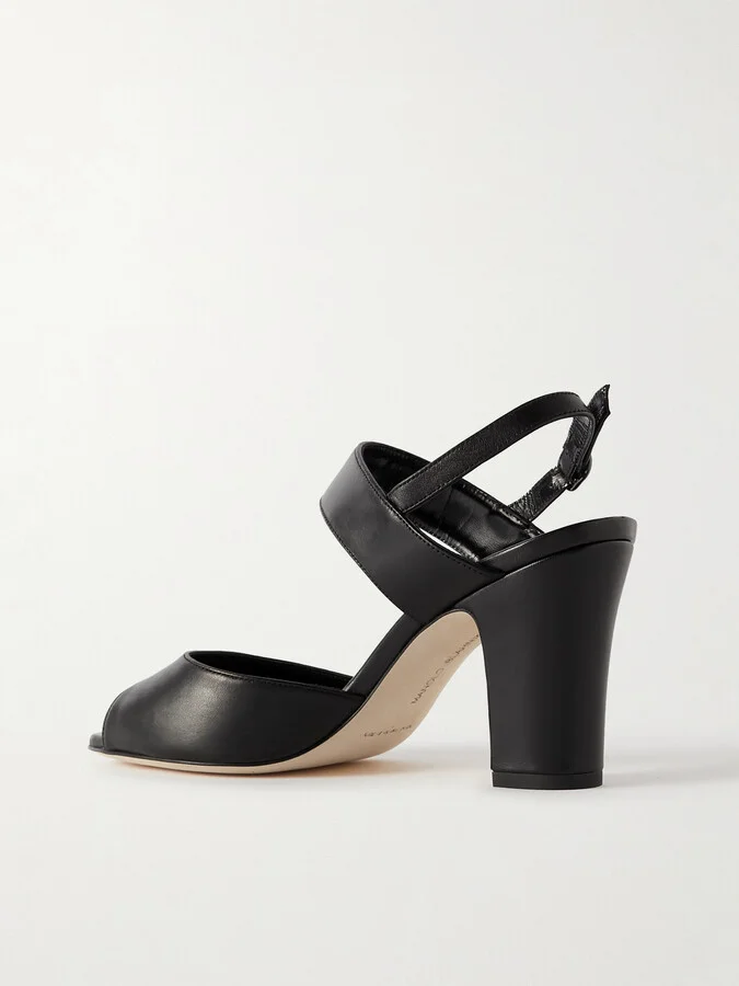 Manolo Blahnik - Khiko 90 Leather Slingback Sandals - Black - Image 3
